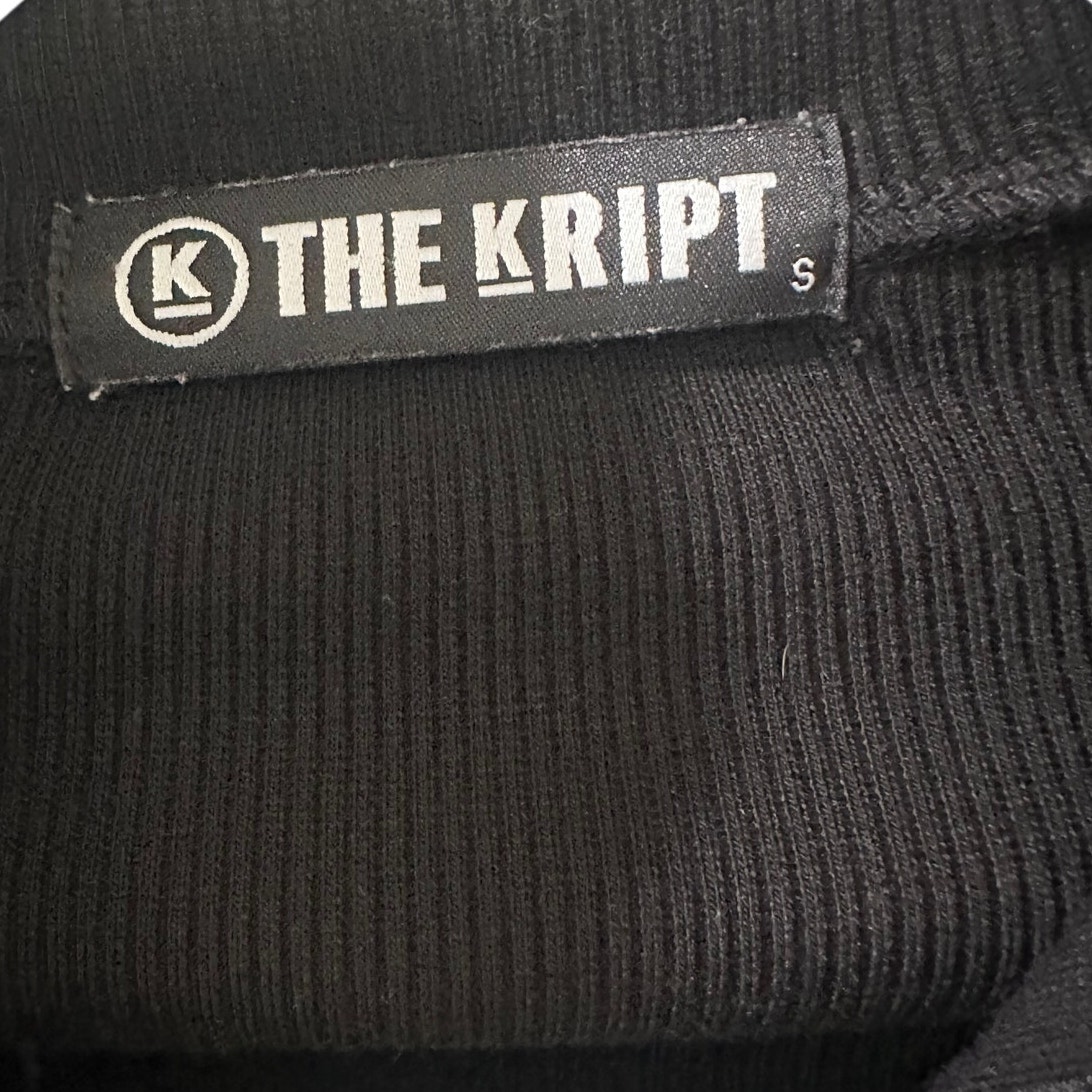 The Kript Black Ribbed Knit Full Zip Mock Neck Cropped Jacket Top Size S Euc — image 3 of 7